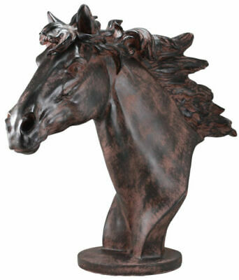 Large Antique Bronze Resin Finish Stallion Horse Head Bust Statue 20.25