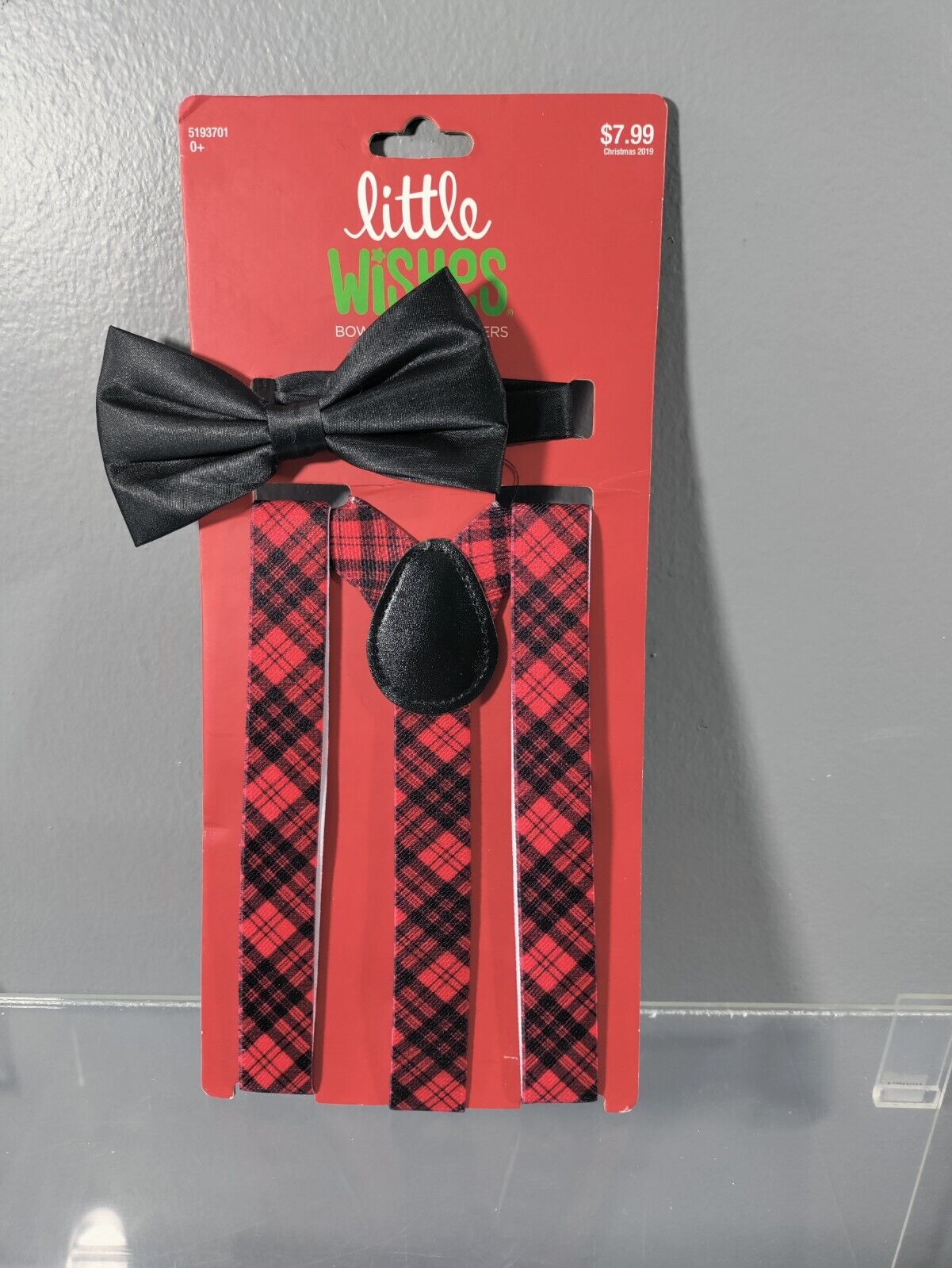 NEW LITTLE WISHES BABY BOW TIE & SUSPENDERS BLACK & RED CHRISTMAS HOLIDAY