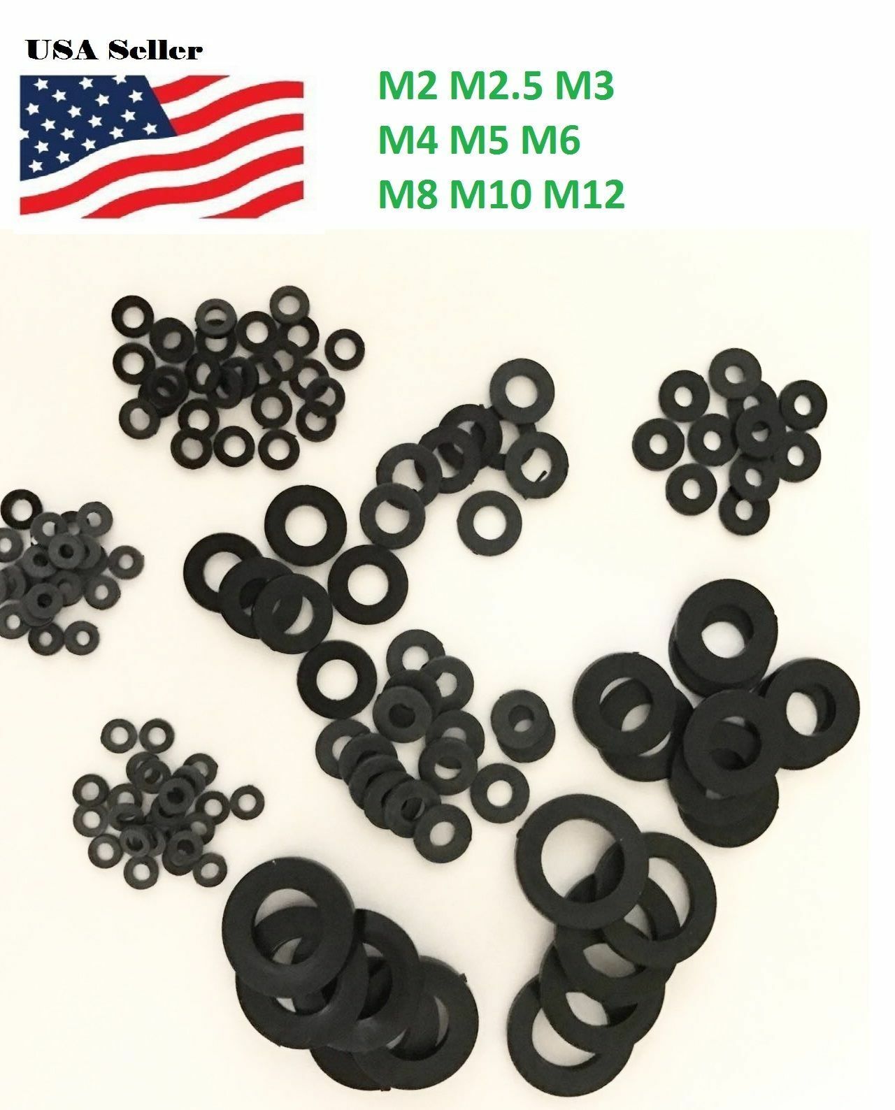 M2, M2.5, M3, M4,m5, M6, M8, M10, M12 Black Plastic Nylon Flat Spacer Washer