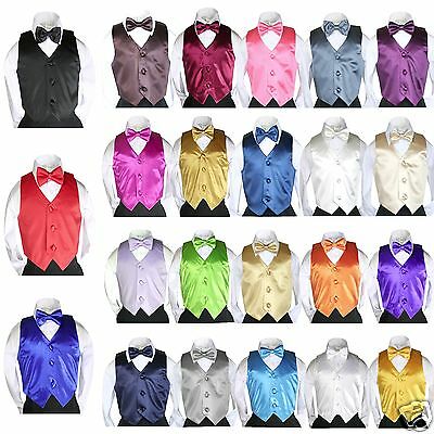 2pc Satin Vest Bow Tie Set for Baby Toddler Teen Boy for Matching Suit Tuxedo
