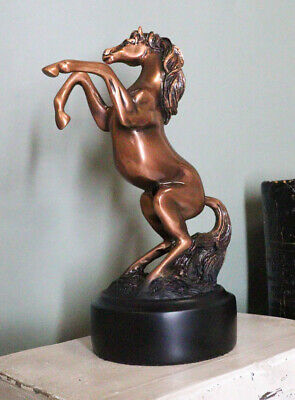 Western Black Beauty Prancing Horse Bronzed Resin Figurine With Base 6.75